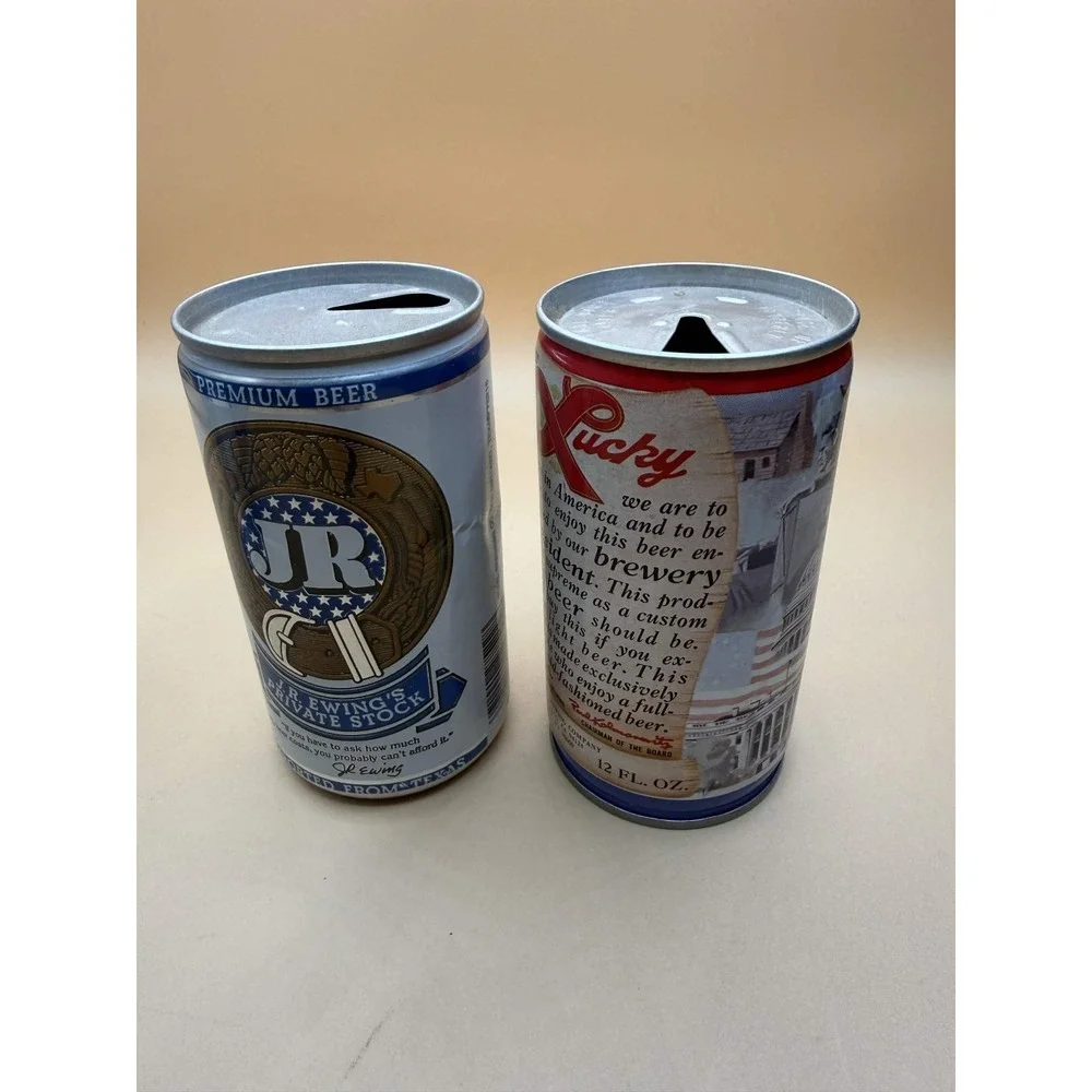 Vtg JR‎ Erwing Private Stock John Adams Lot 2 Beer Cans Kitsch Decor Breweriana